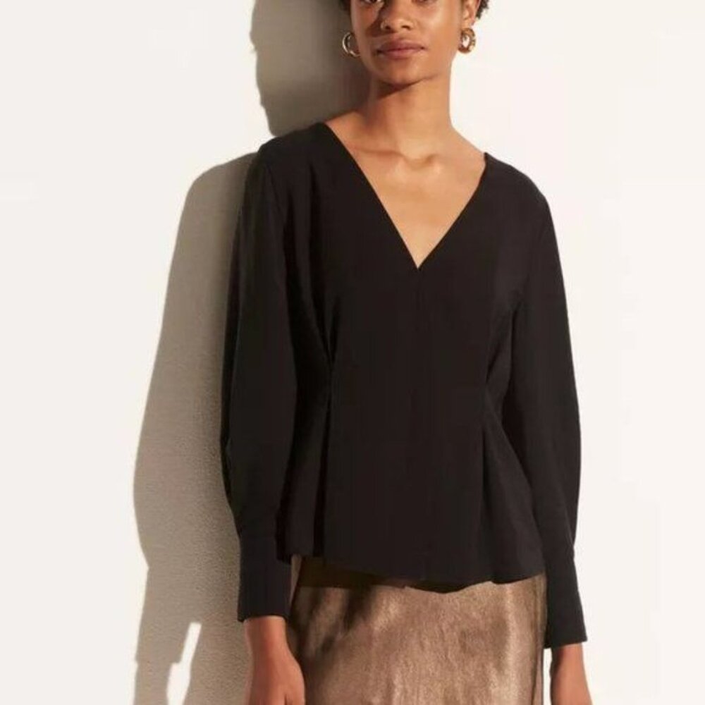 Vince Fitted Shaped Sleeve V Neck Blouse Poof